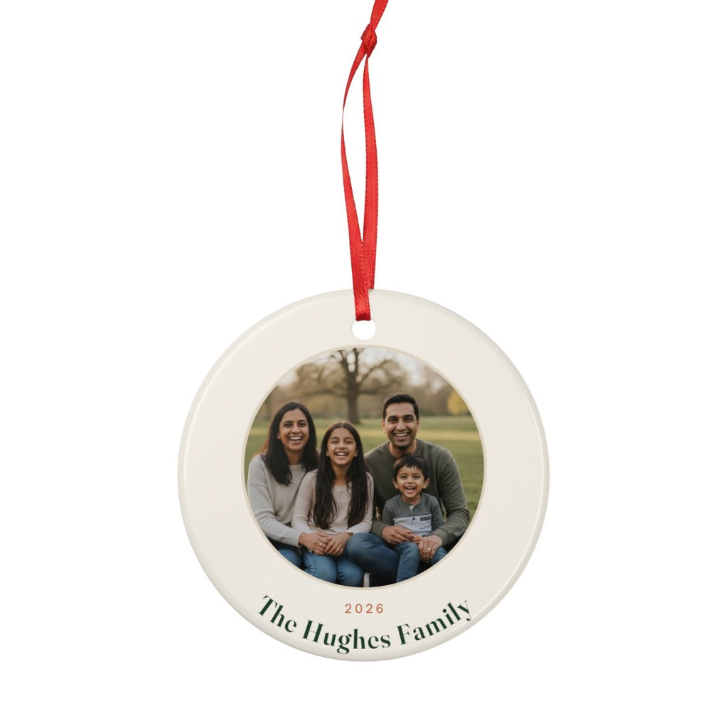 Family Photo Ceramic Christmas Ornament with Names, Kept by You, personalised and printed in the UK (view 4)