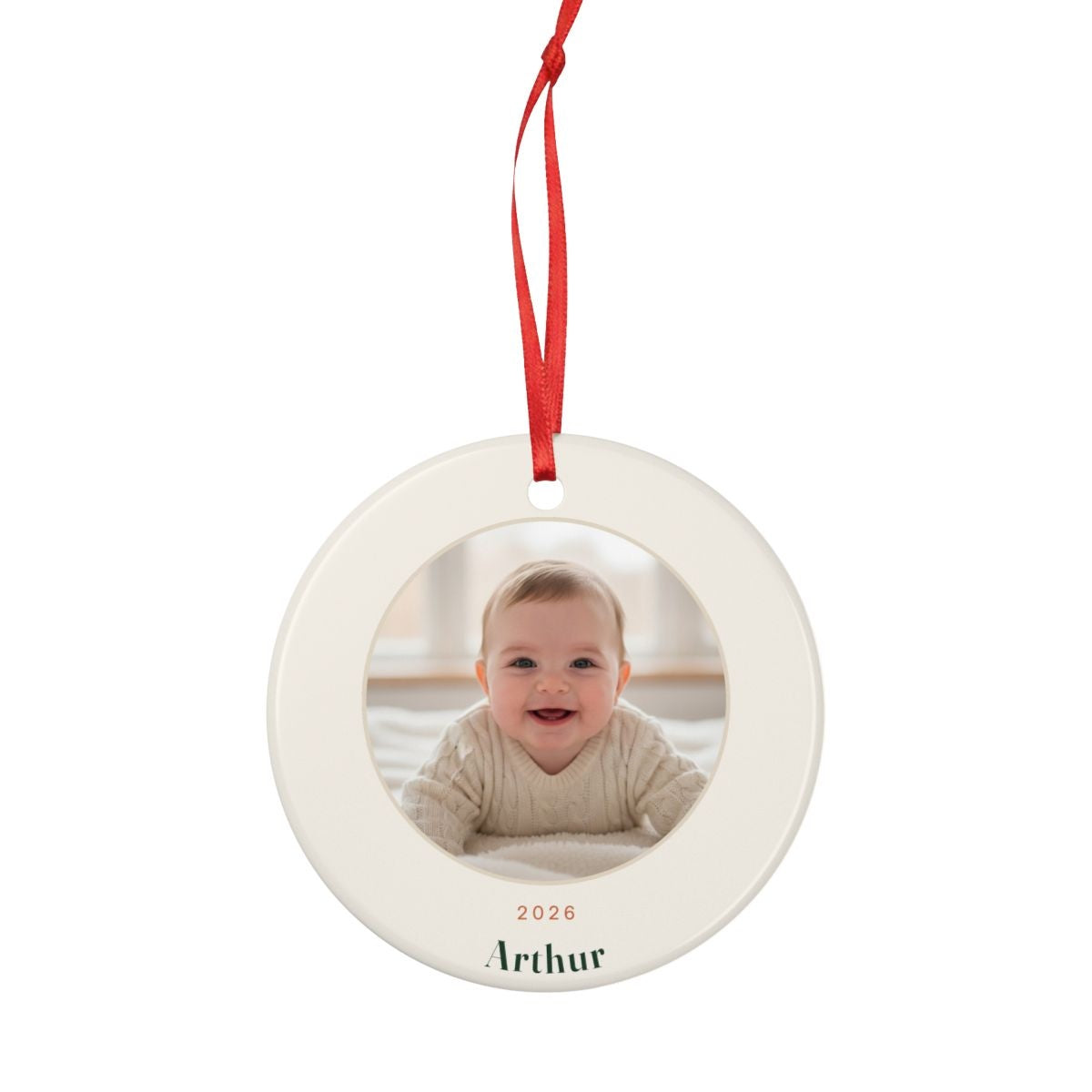 Baby's First Christmas Photo Ornament with Name, Kept by You, personalised and printed in the UK (view 4)