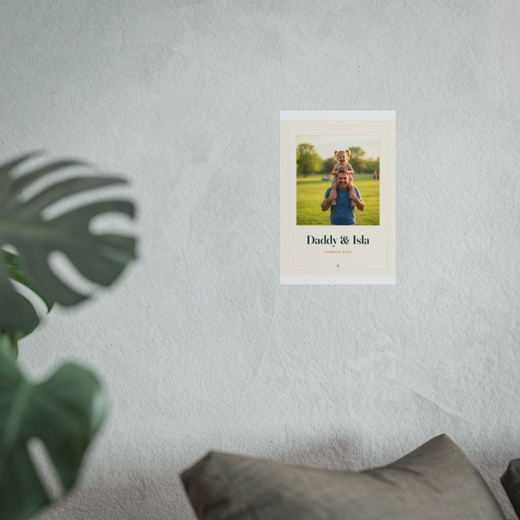 Personalised Dad photo print mock-up at the smaller 8 x 12 in size on a pale wall above a sofa