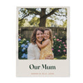 Personalised Mum photo fleece blanket mock-up laid flat, a mum and daughter with 'Our Mum' and 'Sarah & Isla, 2026'