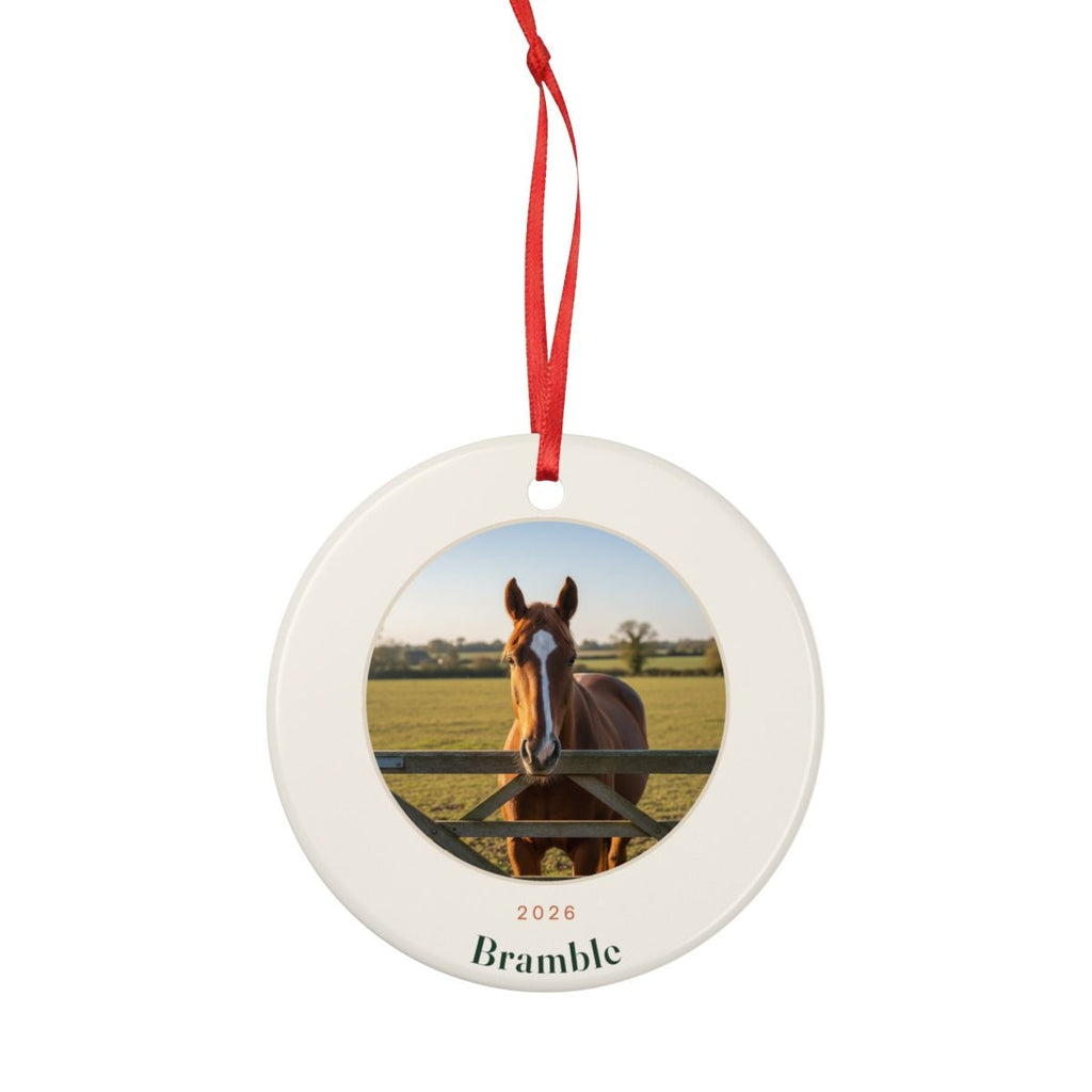 Personalised Horse Photo Christmas Ornament with Name, Kept by You, personalised and printed in the UK (view 3)