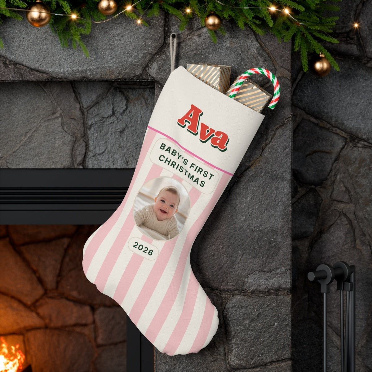 Personalised Baby's First Christmas Photo Stocking, Kept by You, personalised and printed in the UK (view 3)