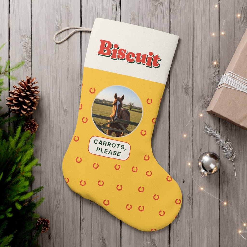 Personalised Horse Photo Christmas Stocking with Name, Kept by You, personalised and printed in the UK (view 2)