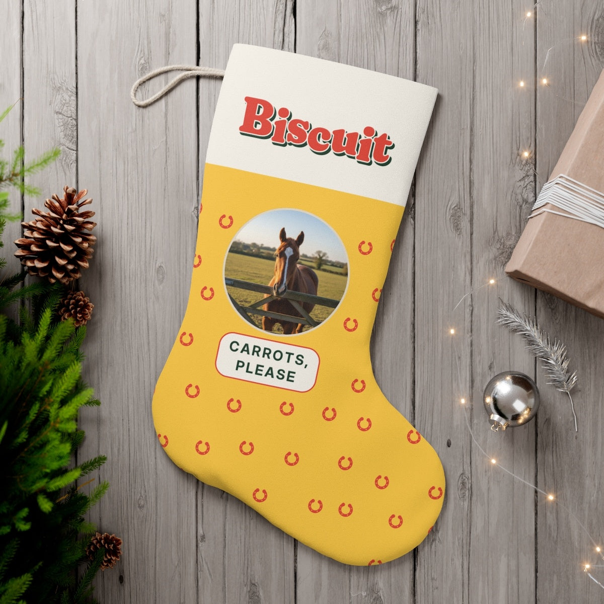 Personalised Horse Photo Christmas Stocking with Name, Kept by You, personalised and printed in the UK (view 2)