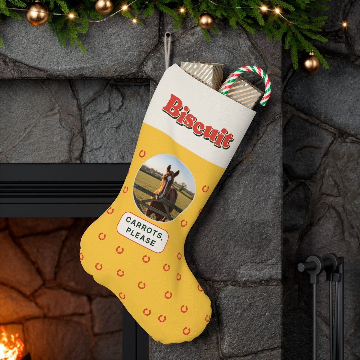 Personalised Horse Photo Christmas Stocking with Name, Kept by You, personalised and printed in the UK (view 3)