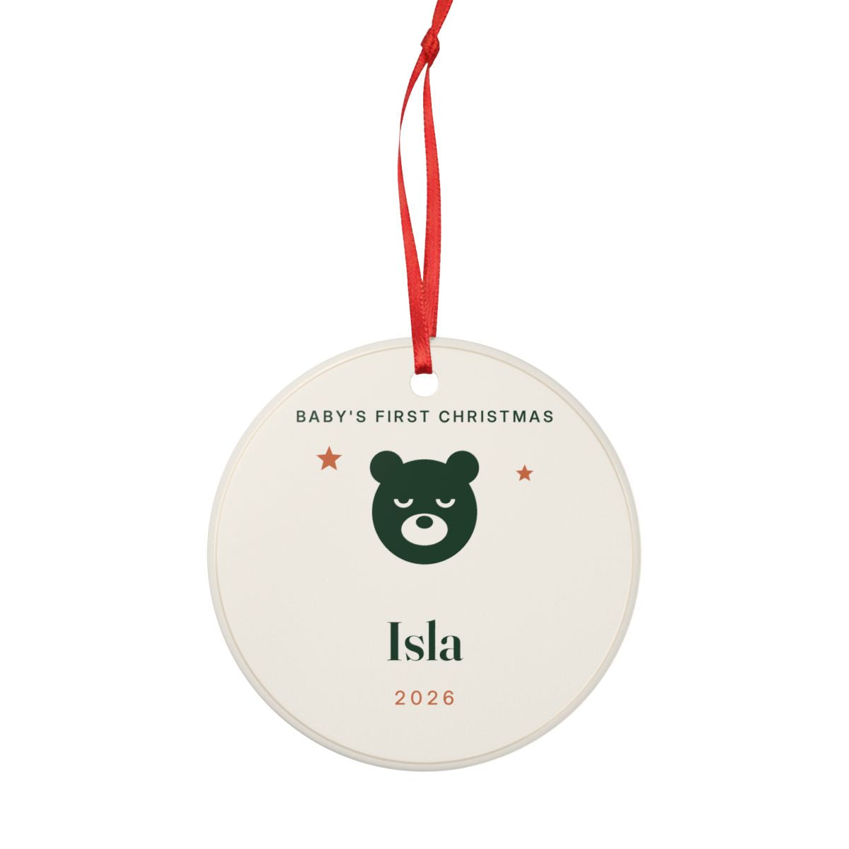 Baby's First Christmas Ceramic Ornament with Name, Kept by You, personalised and printed in the UK (view 4)