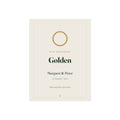 Anniversary print mock-up with a gold ring, '50th anniversary', 'Golden', 'Margaret & Peter' and '12 August 1976'