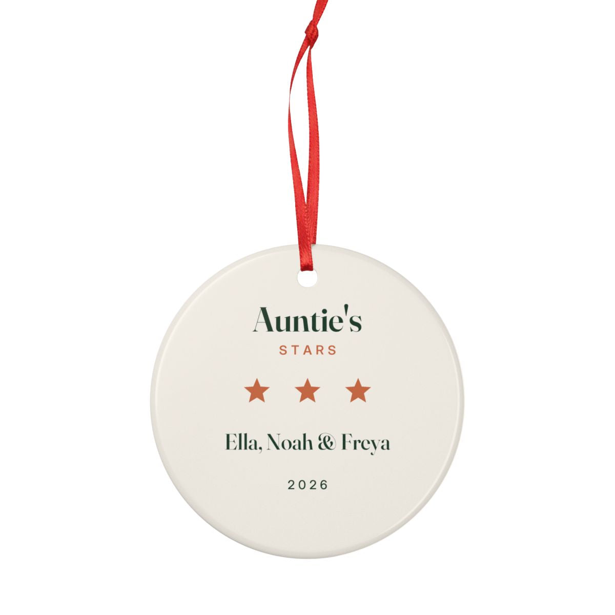 Personalised Auntie's Stars Christmas Ornament with Names, Kept by You, personalised and printed in the UK (view 4)