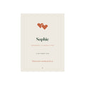 Personalised bridesmaid thank you print mock-up with two orange hearts, 'Sophie' and 'Bridesmaid to Hannah & Tom'