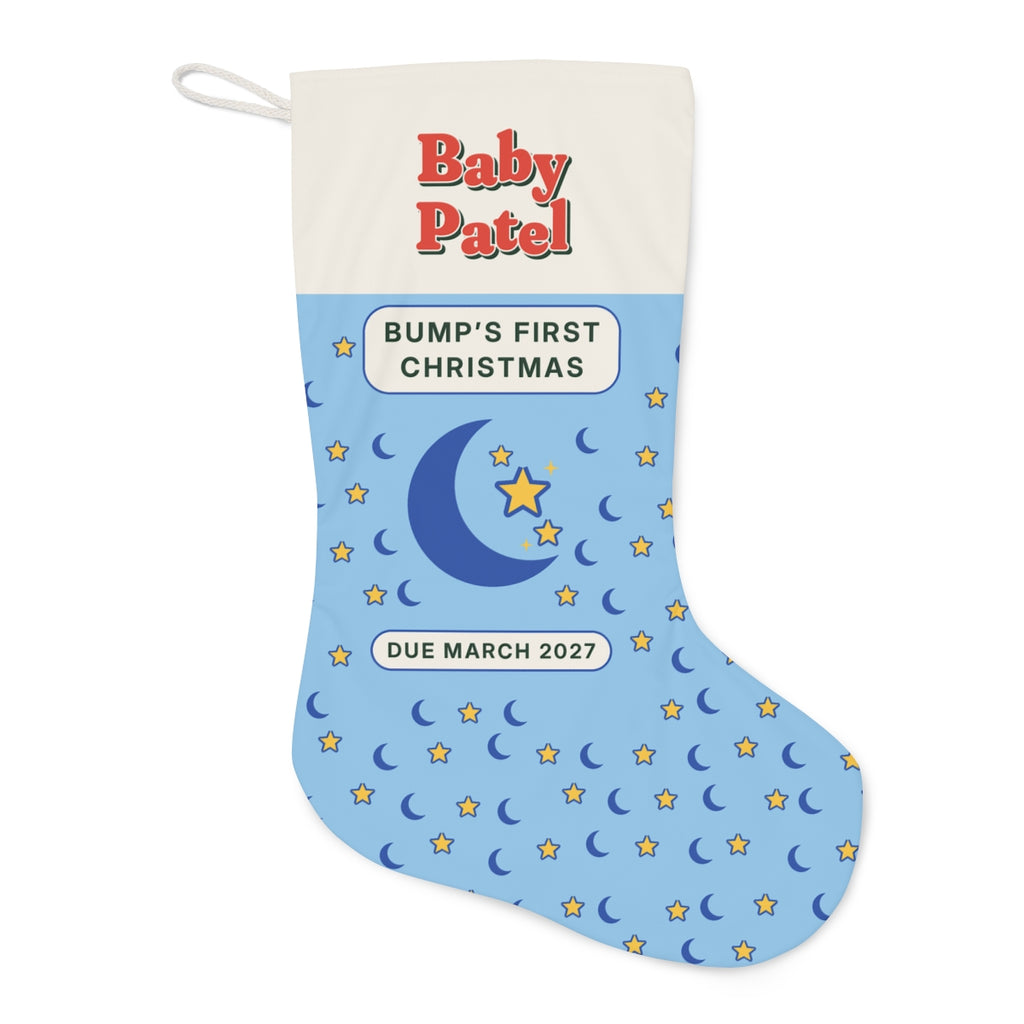 Personalised Bump's First Christmas Stocking with Due Date, Kept by You, personalised and printed in the UK