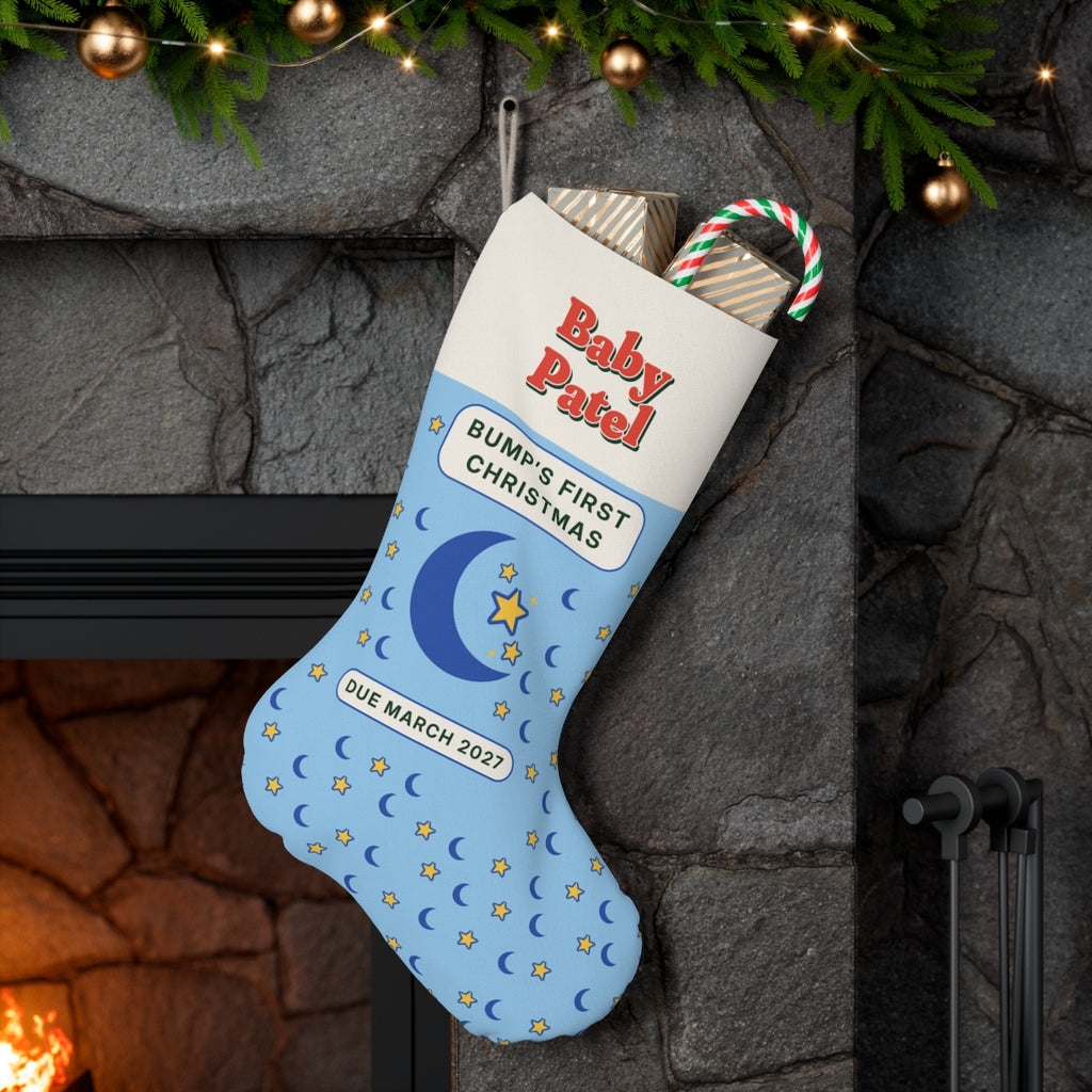 Personalised Bump's First Christmas Stocking with Due Date, Kept by You, personalised and printed in the UK (view 3)