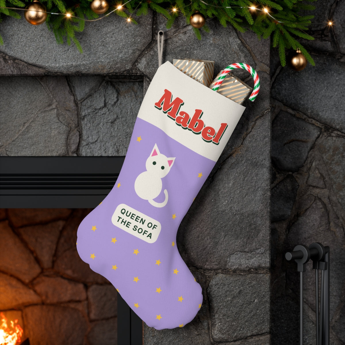 Personalised Cat Christmas Stocking with Name, Kept by You, personalised and printed in the UK (view 3)