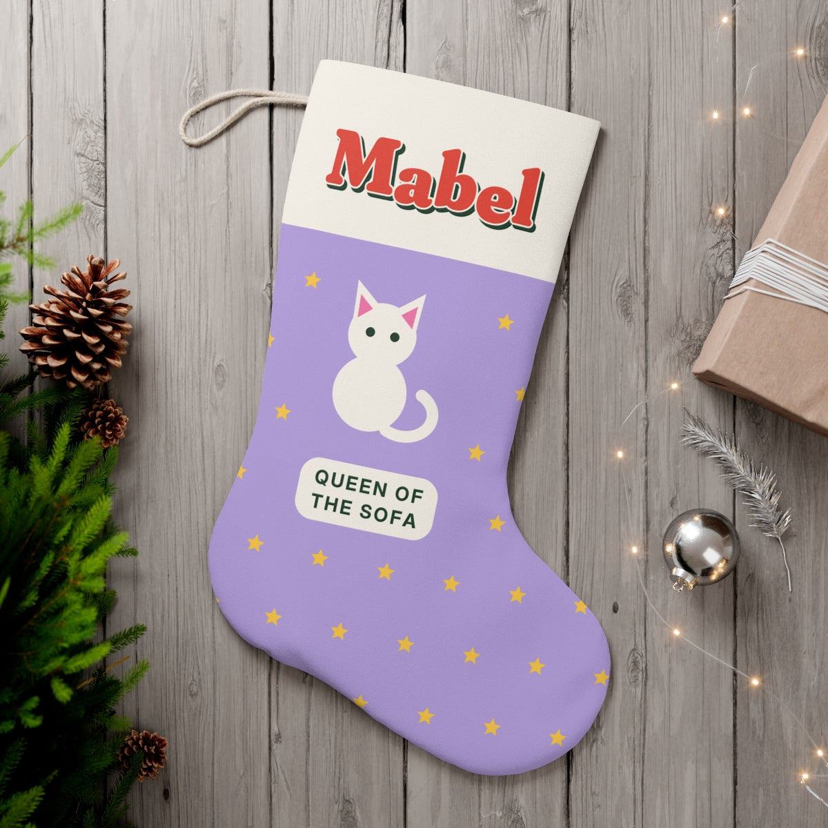 Personalised Cat Christmas Stocking with Name, Kept by You, personalised and printed in the UK (view 2)