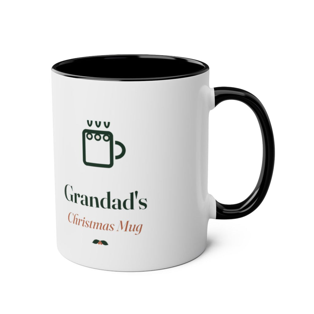 Christmas two-tone mug in black with the handle on the right, showing the mug icon and text printed on the other side