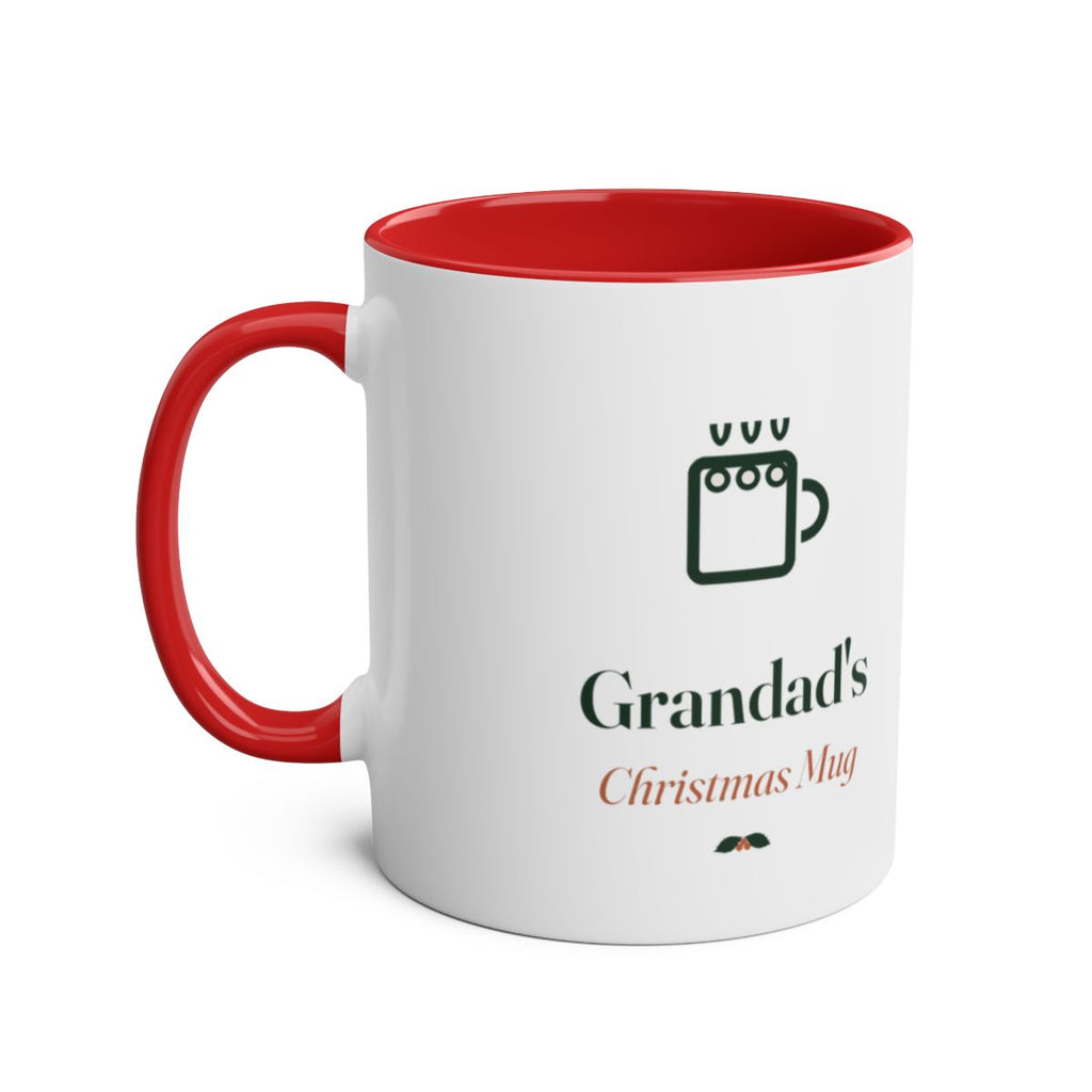 Personalised Christmas two-tone mug mock-up, red inside and handle, with a mug icon, 'Grandad's', 'Christmas Mug' and holly