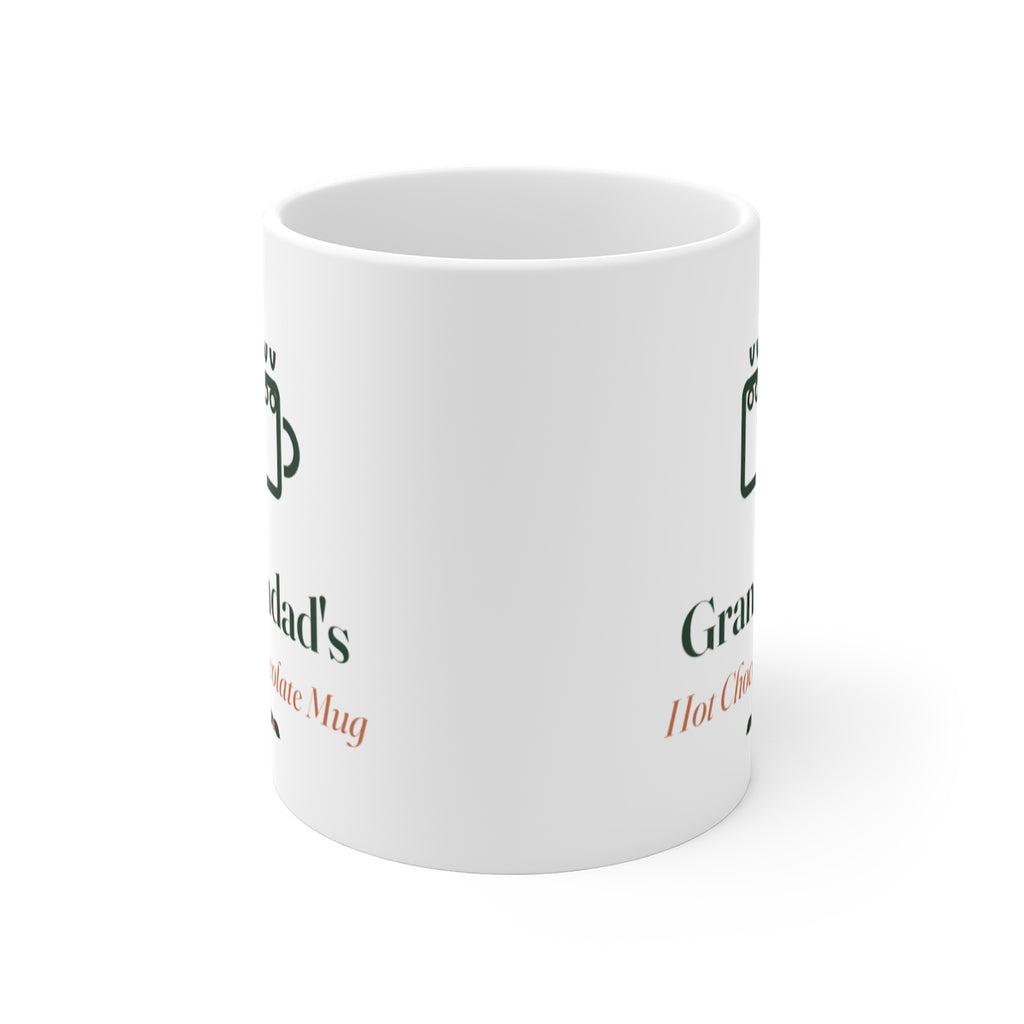 Christmas white mug seen straight on with the handle behind, the mug icon and text visible at both edges