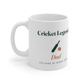 Personalised cricket legend mug mock-up with a bat and ball, 'Cricket Legend', 'Dad' and 'Village XI since 2004'