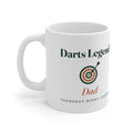 Personalised darts legend mug mock-up with a dartboard and dart, 'Darts Legend', 'Dad' and 'Thursday night league'