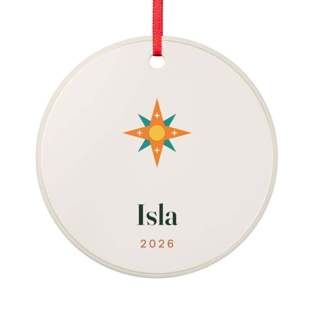 Personalised Eight-Point Star Christmas Ornament with Name, Kept by You, personalised and printed in the UK