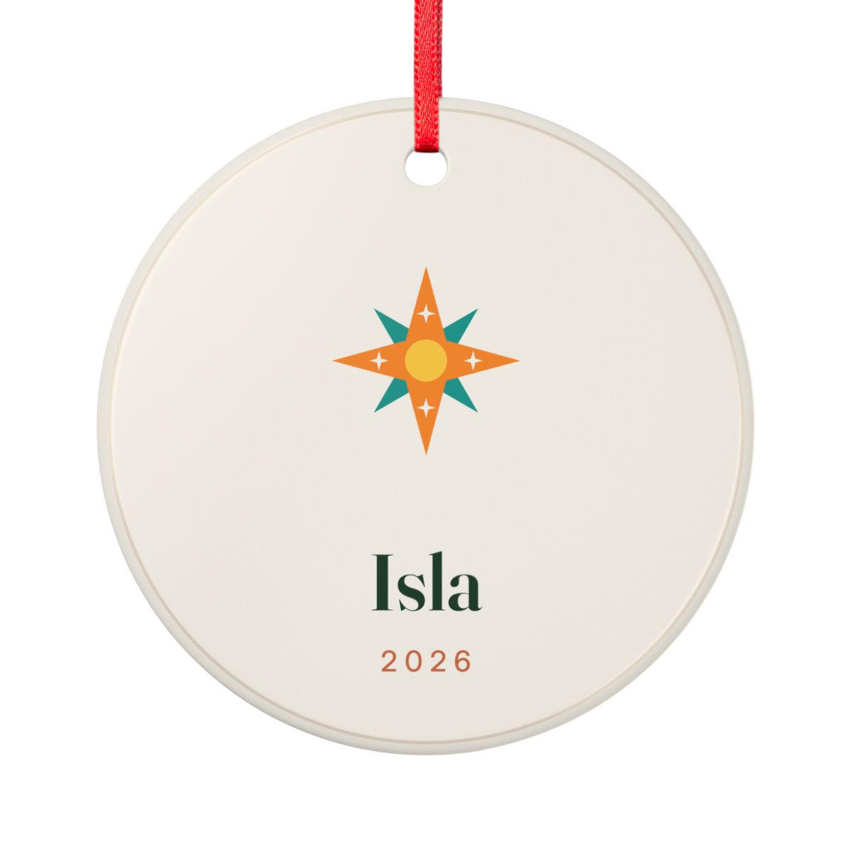 Personalised Eight-Point Star Christmas Ornament with Name, Kept by You, personalised and printed in the UK