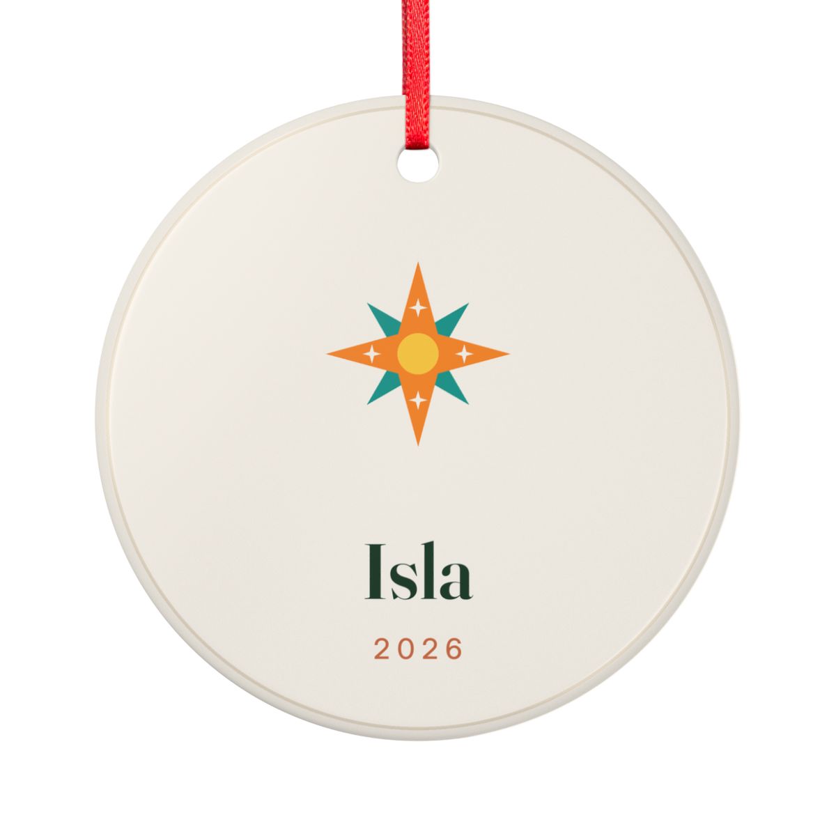 Personalised Eight-Point Star Christmas Ornament with Name, Kept by You, personalised and printed in the UK (view 2)