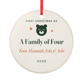 Personalised first Christmas as a family ornament mock-up, round ceramic with a bear and 'A Family of Four'