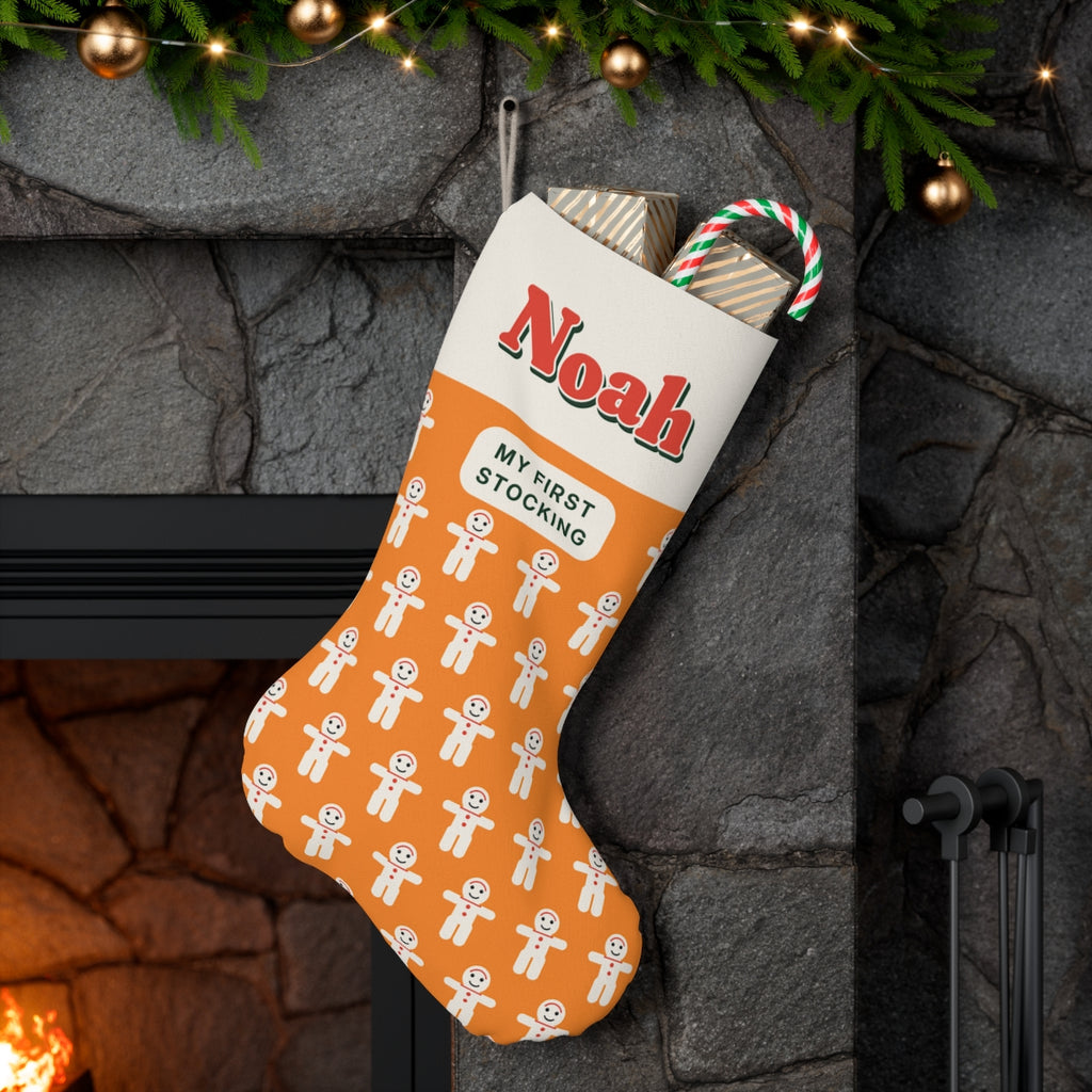 Personalised Gingerbread Christmas Stocking with Name, Kept by You, personalised and printed in the UK (view 3)