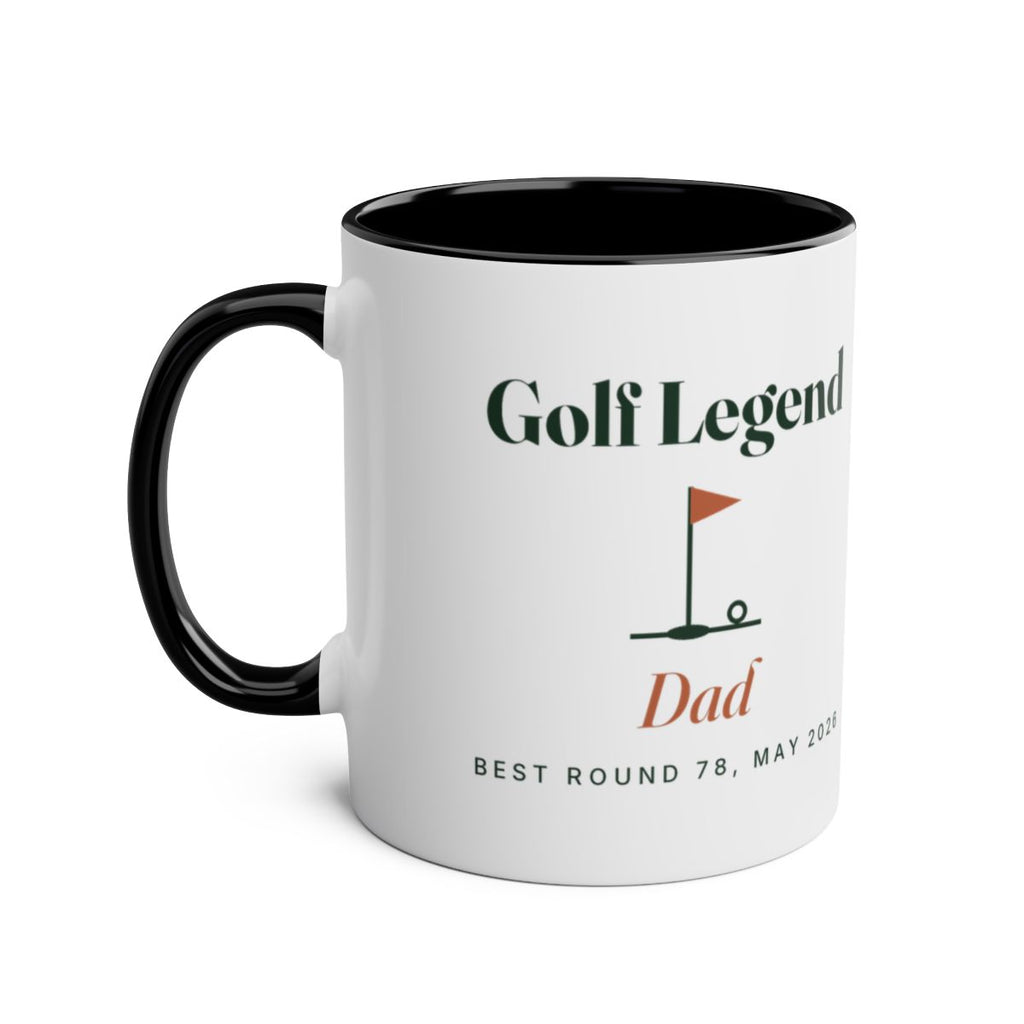 Personalised golf legend two-tone mug mock-up with a black handle and inside, handle on the left