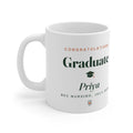 Personalised graduation mug mock-up, handle on the left, 'Congratulations Graduate', 'Priya' and 'BSC Nursing, July 2026'