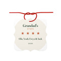 Personalised Grandad's Stars aluminium ornament mock-up, cream scalloped tag on a red ribbon with four stars and sample names