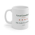 Personalised Great Grandma's Stars mug mock-up printed 'Great Grandma's Stars', four stars, sample names and '2026'