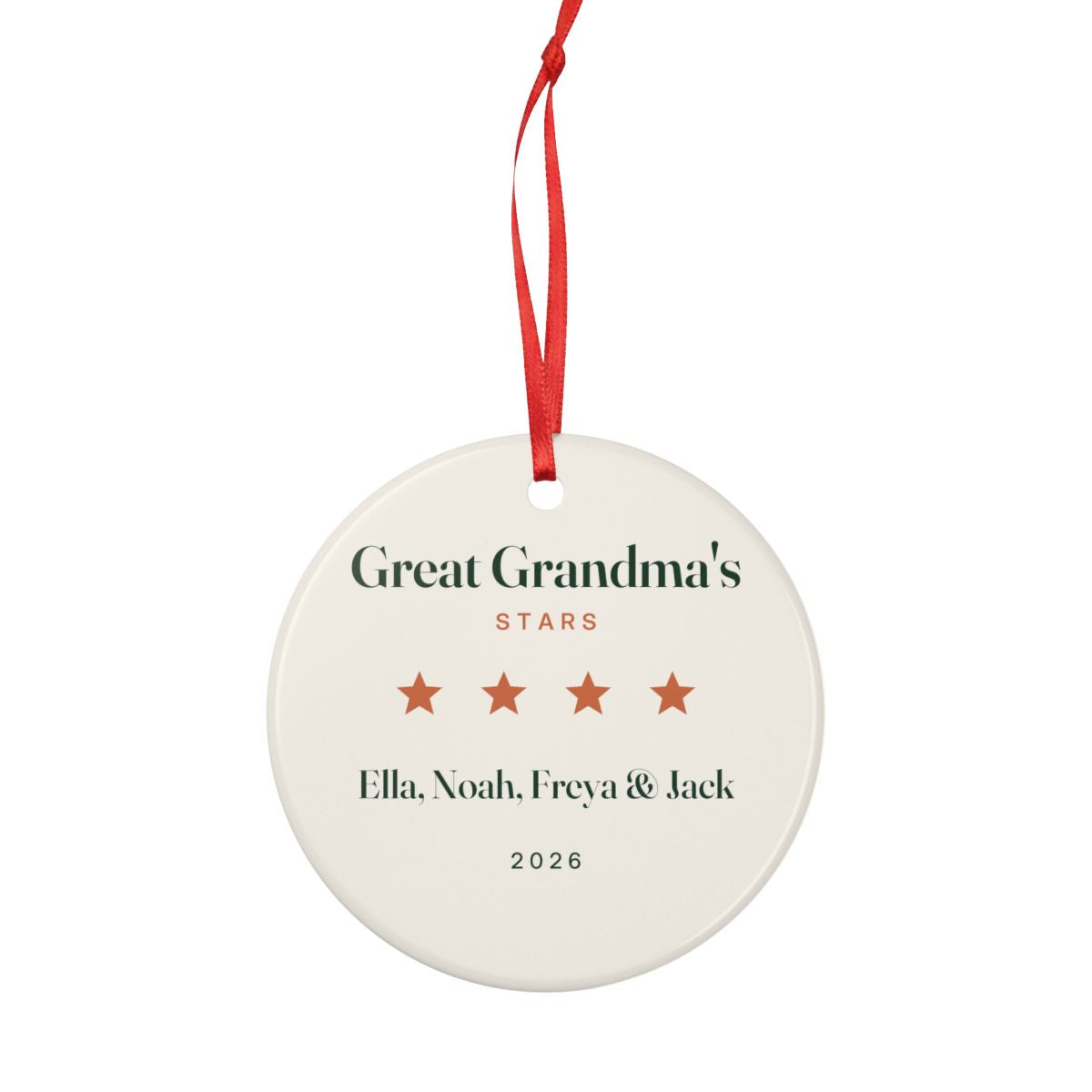 Personalised Great Grandparents Christmas Ornament with Stars and Names, Kept by You, personalised and printed in the UK (view 4)