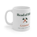 Personalised Head of DIY mug mock-up printed 'Head of DIY', crossed hammer and spanner, 'Grandad' and 'Odd jobs since 1985'