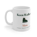 Personalised keen walker mug mock-up, handle on the left, with a walking boot, 'Mum' and 'Sunday walks since 1990'