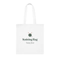 Personalised knitting and crochet tote bag mock-up, white cotton with a ball of yarn, 'Knitting Bag' and 'Nanny Jean'