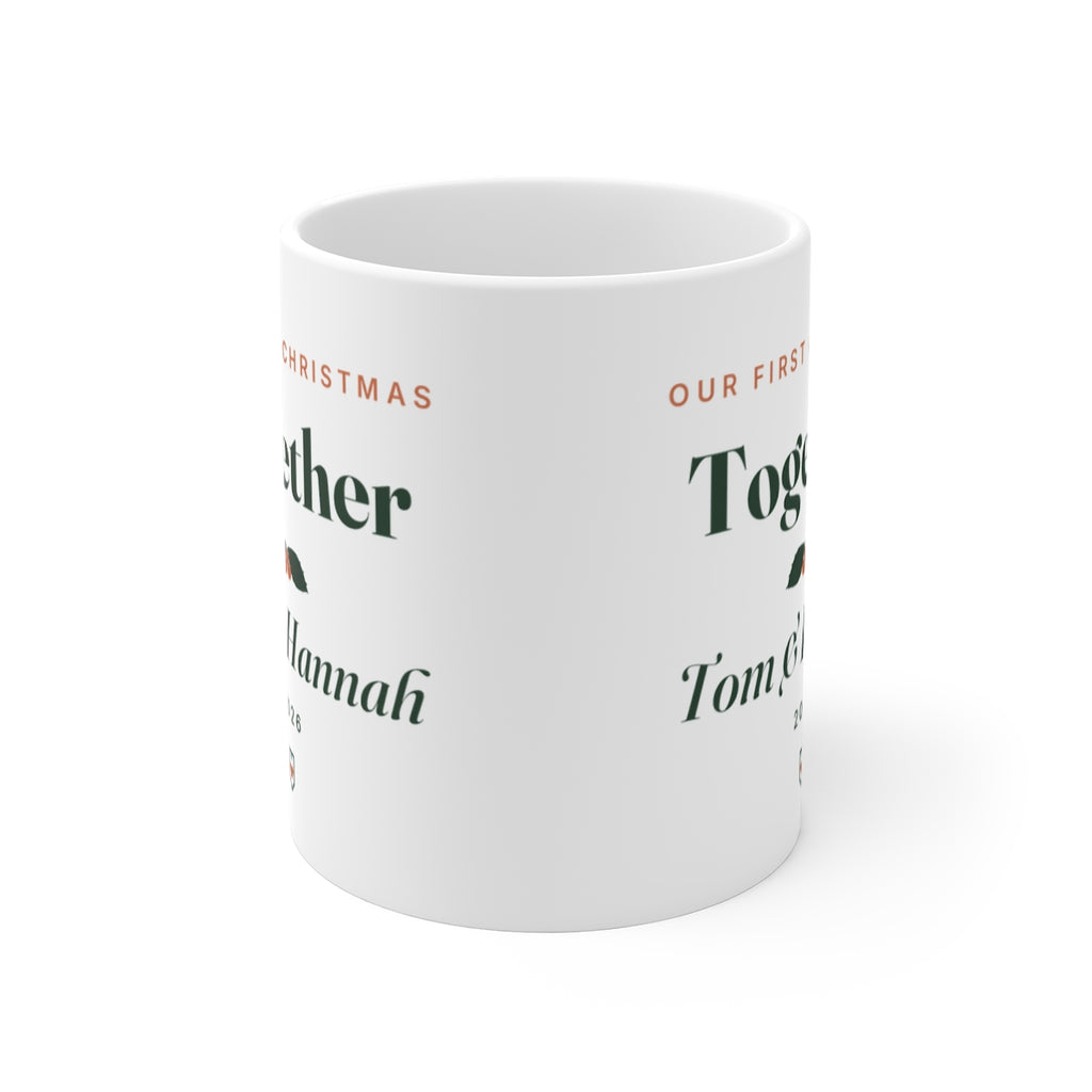 Our first Christmas mug mock-up seen from the front with the handle hidden, the design visible on both sides