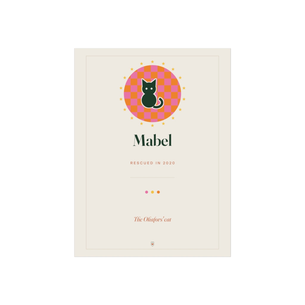Personalised Retro Cat Name Print, Kept by You, personalised and printed in the UK