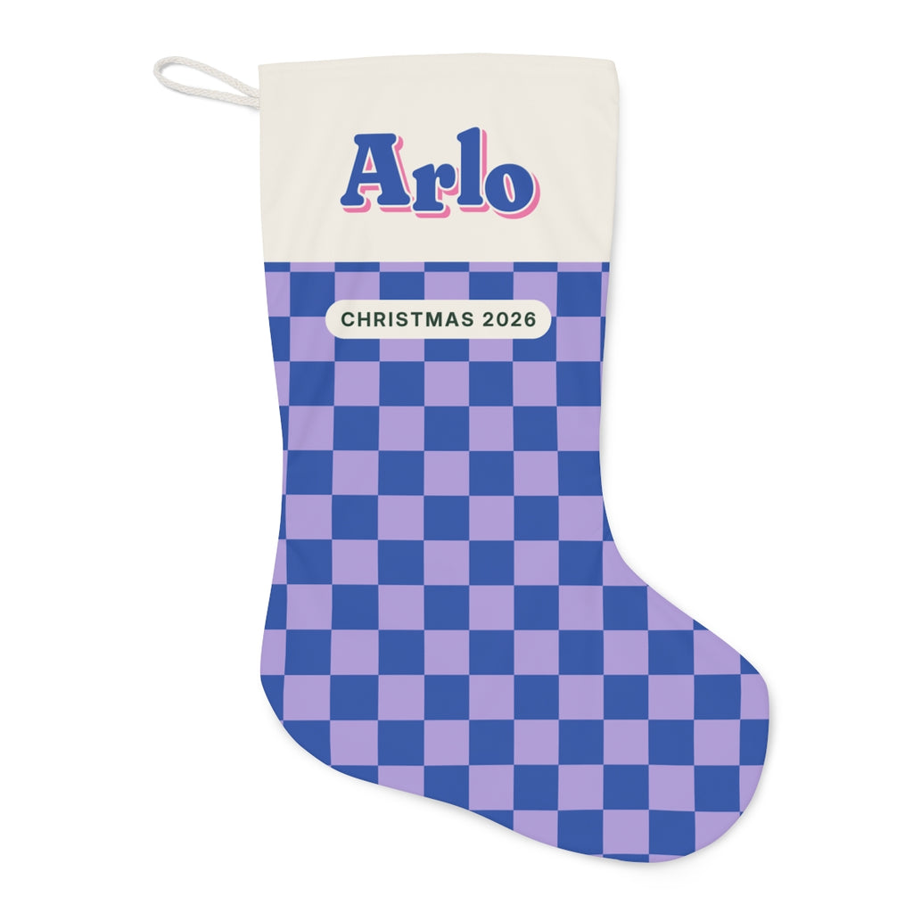 Personalised Retro Checkerboard Christmas Stocking with Name, Kept by You, personalised and printed in the UK