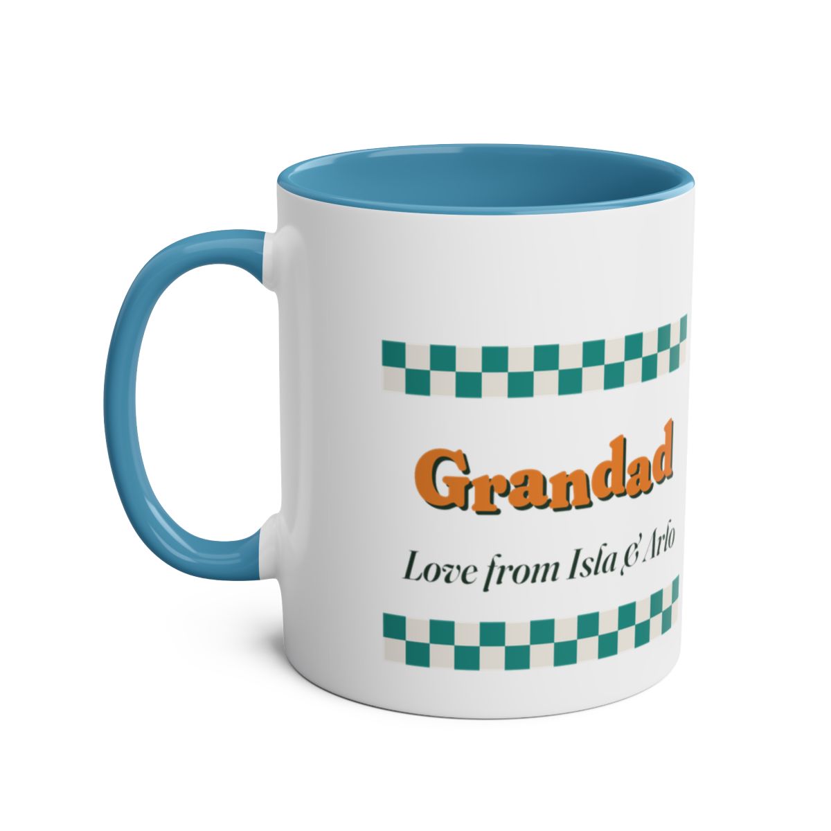 Personalised Retro Checkerboard Grandad Mug, Two-Tone, Kept by You, personalised and printed in the UK (view 5)