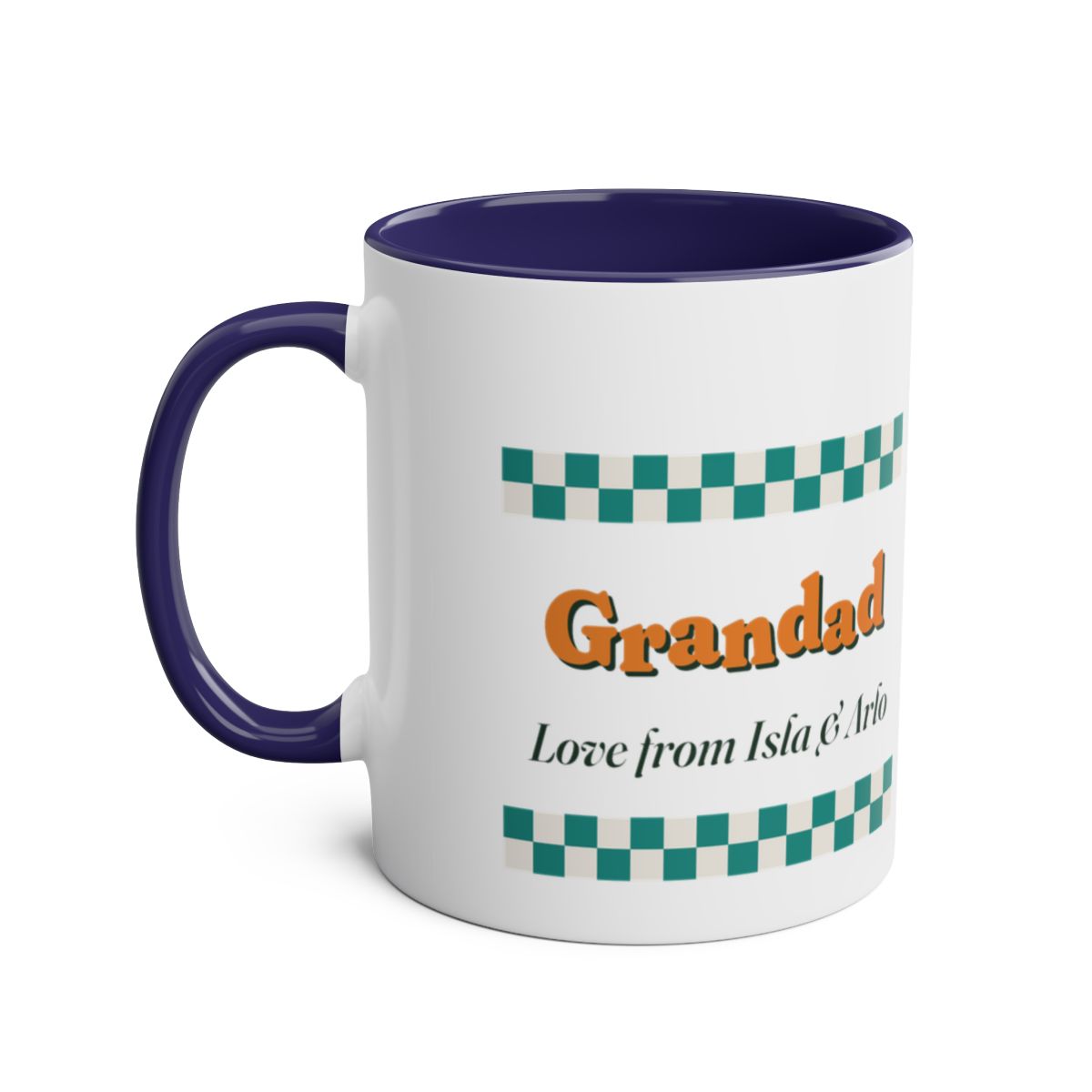 Personalised Retro Checkerboard Grandad Mug, Two-Tone, Kept by You, personalised and printed in the UK (view 6)