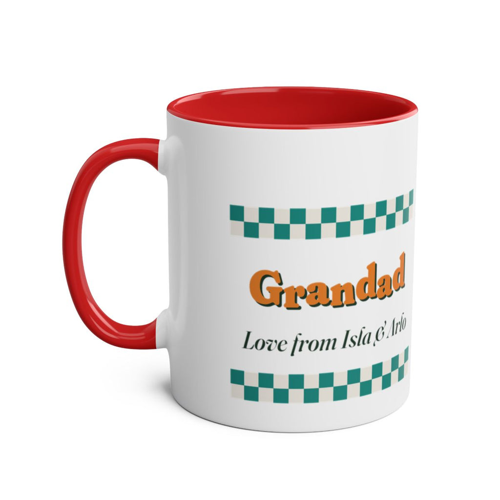 Personalised Retro Checkerboard Grandad Mug, Two-Tone, Kept by You, personalised and printed in the UK
