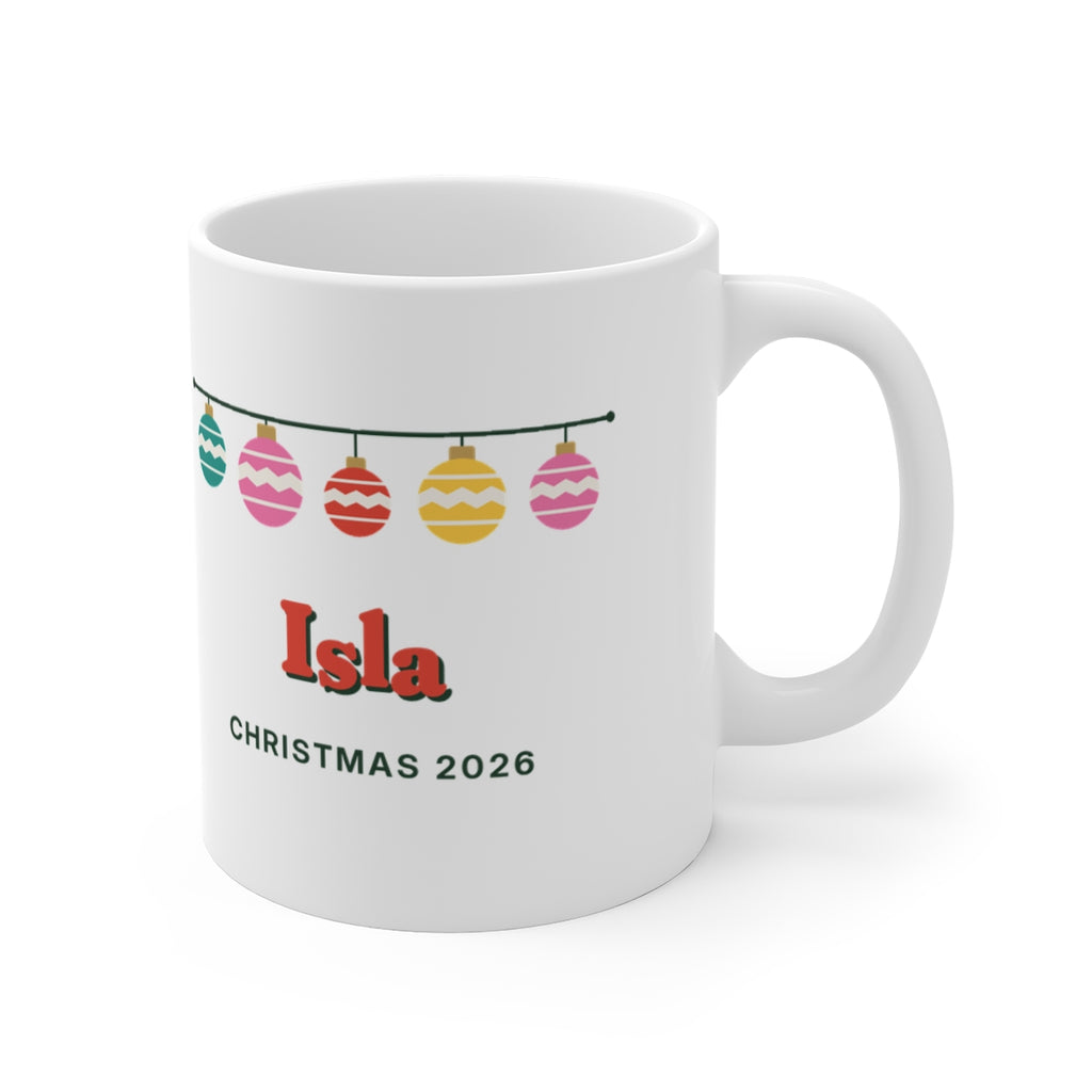 Personalised Retro Christmas Mug with Name, Kept by You, personalised and printed in the UK (view 2)