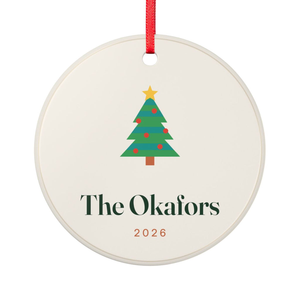 Personalised Retro Christmas Tree Ornament with Family Name, Kept by You, personalised and printed in the UK