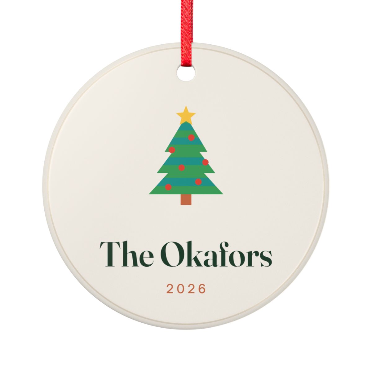 Personalised Retro Christmas Tree Ornament with Family Name, Kept by You, personalised and printed in the UK
