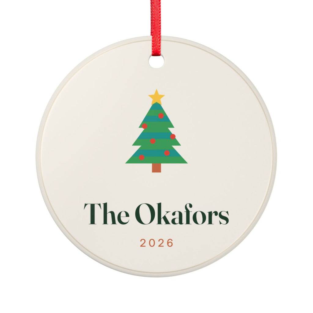 Personalised Retro Christmas Tree Ornament with Family Name, Kept by You, personalised and printed in the UK (view 2)
