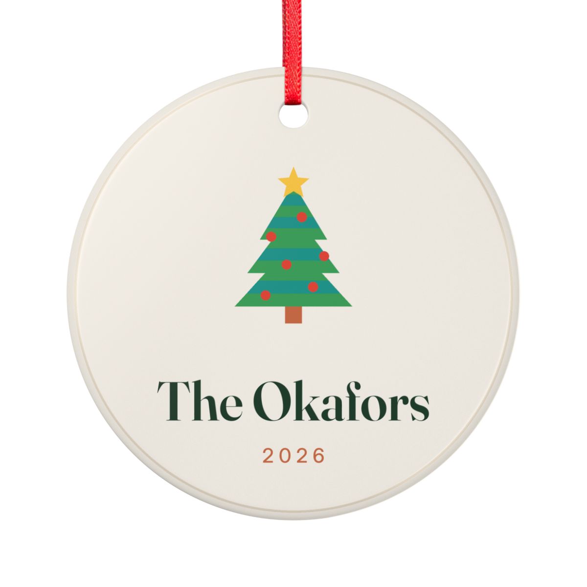 Personalised Retro Christmas Tree Ornament with Family Name, Kept by You, personalised and printed in the UK (view 2)
