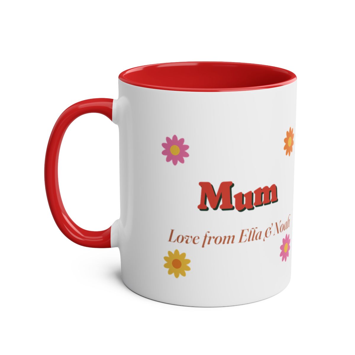 Personalised Retro Daisy Mum Mug, Two-Tone, Kept by You, personalised and printed in the UK