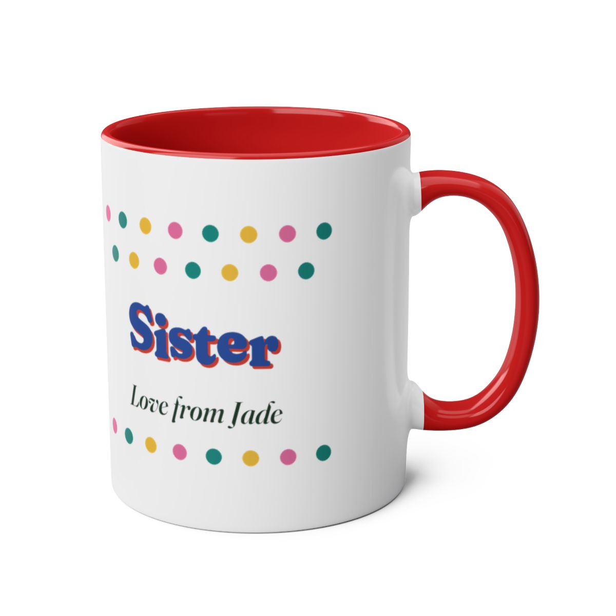 Personalised Retro Polka Dot Sister or Brother Mug, Two-Tone, Kept by You, personalised and printed in the UK (view 8)