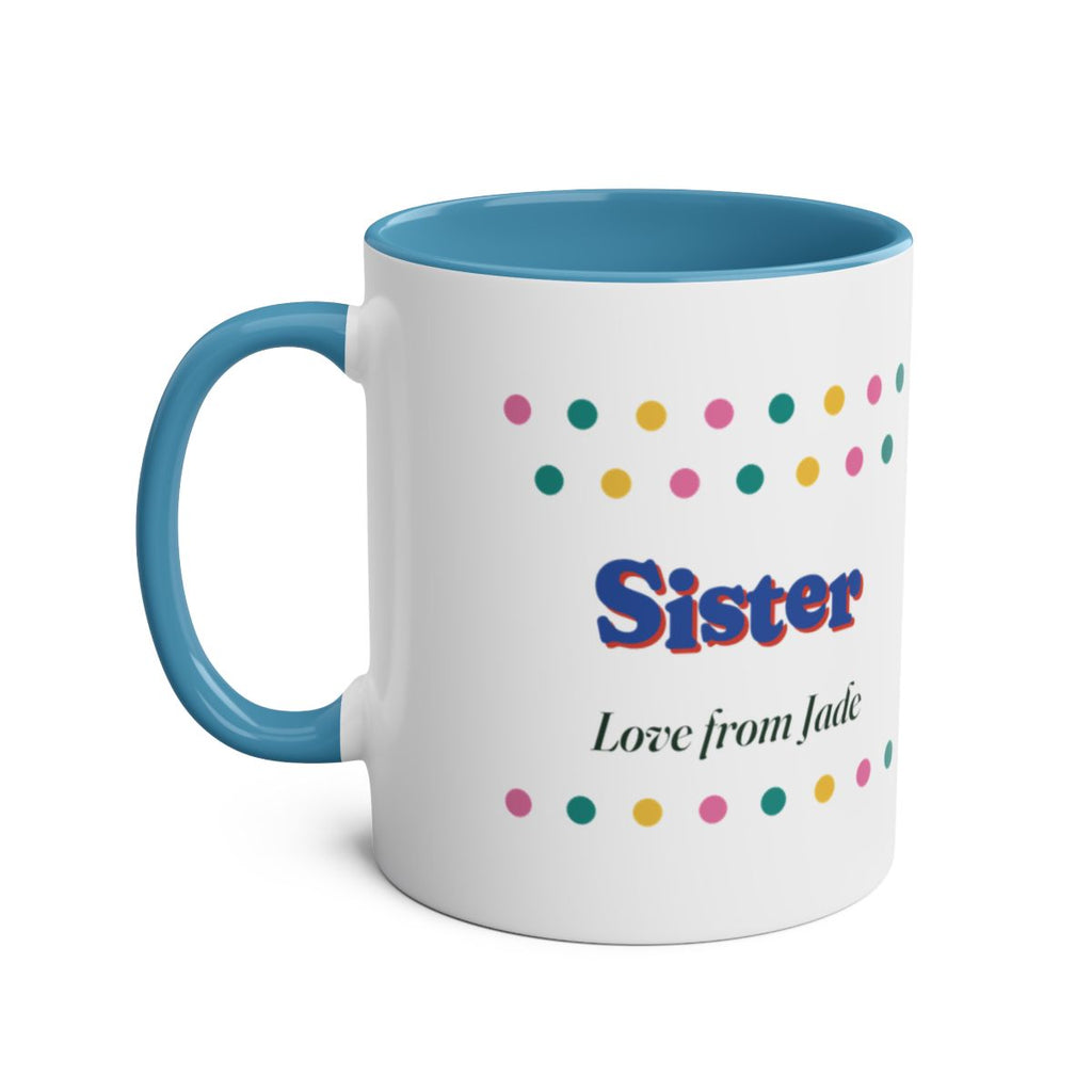 Personalised Retro Polka Dot Sister or Brother Mug, Two-Tone, Kept by You, personalised and printed in the UK (view 5)