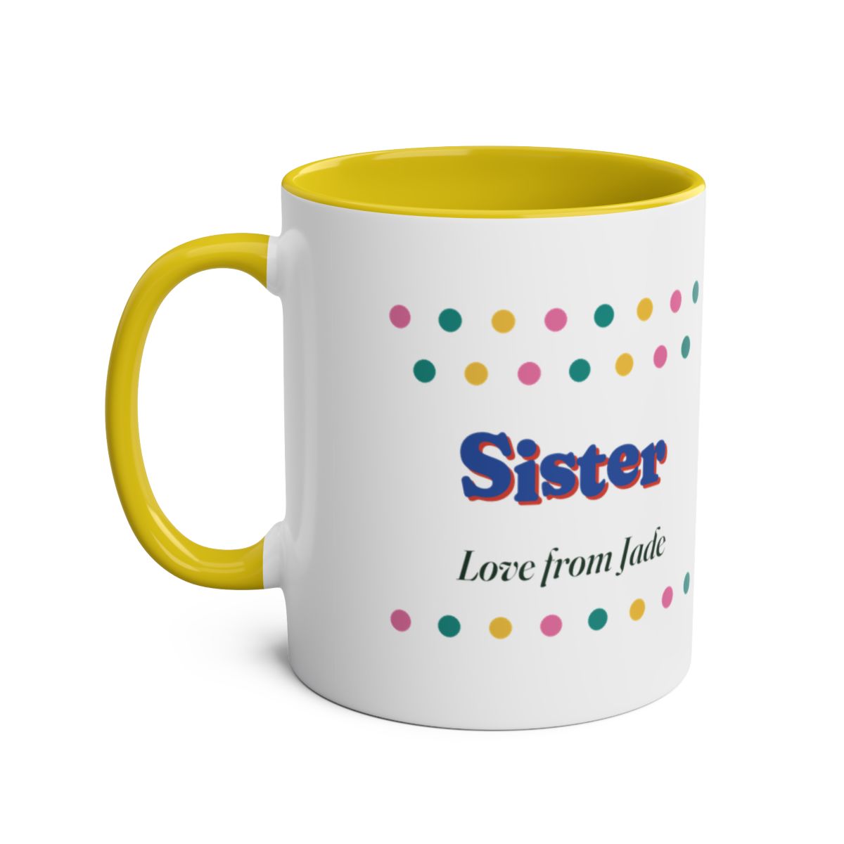 Personalised Retro Polka Dot Sister or Brother Mug, Two-Tone, Kept by You, personalised and printed in the UK (view 3)
